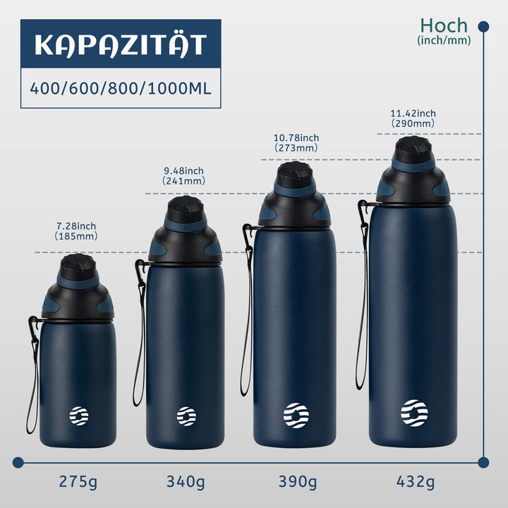Bouteille d'eau isotherme en acier inoxydable de 600 ml avec couvercle magnétique, bouteille d'eau gazeuse, bleu