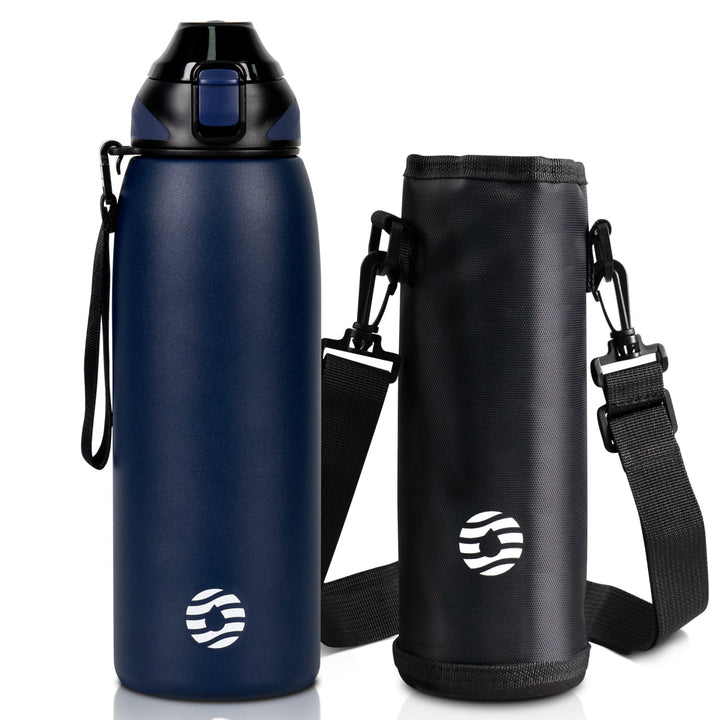 1000ml stainless steel thermos water bottle with carrying bag, carbonated water bottle, black 