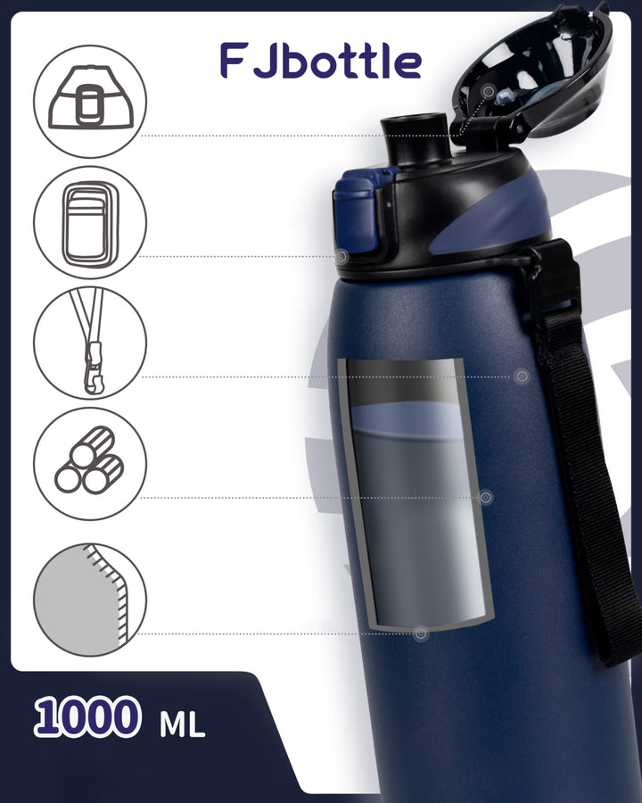 1000ml stainless steel thermos water bottle with carrying bag, carbonated water bottle, black 