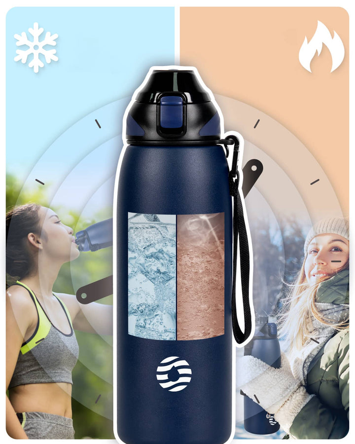 1000ml stainless steel thermos water bottle with carrying bag, carbonated water bottle, black 