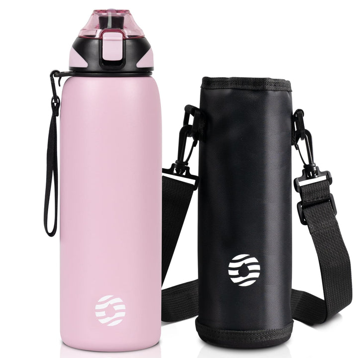 1000ml stainless steel thermos water bottle with carrying bag, carbonated water bottle, black 