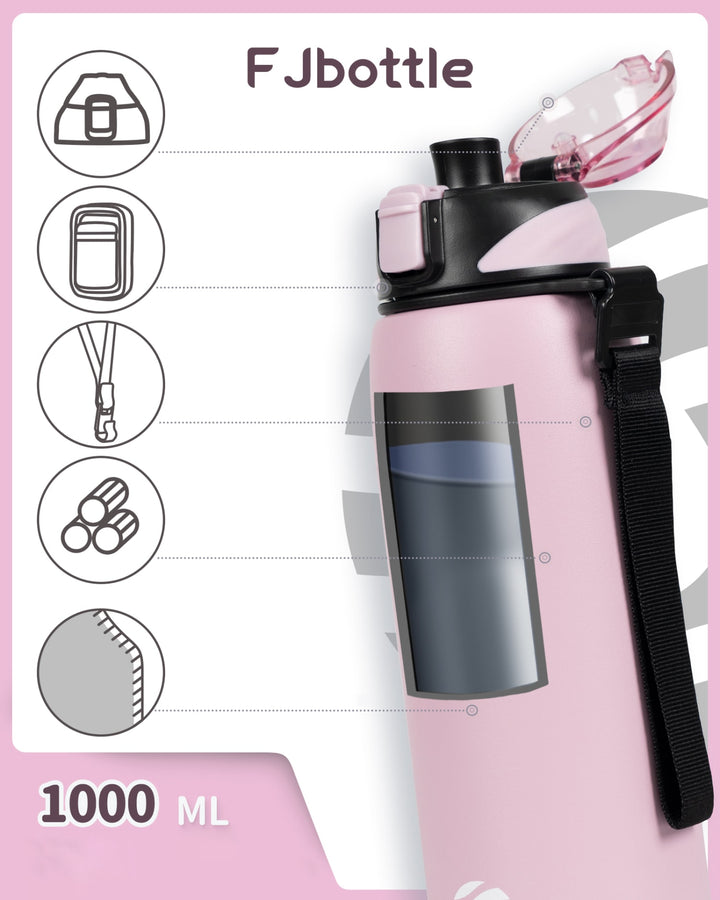 1000ml stainless steel thermos water bottle with carrying bag, carbonated water bottle, black 