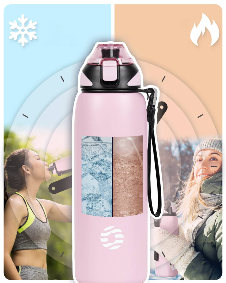 1000ml stainless steel thermos water bottle with carrying bag, carbonated water bottle, black 