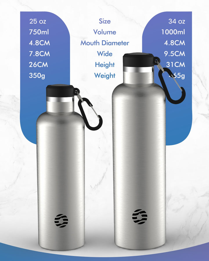 Bouteille isotherme en acier inoxydable avec mousqueton, 750 ml, bouteille d'eau gazeuse, vert foncé 