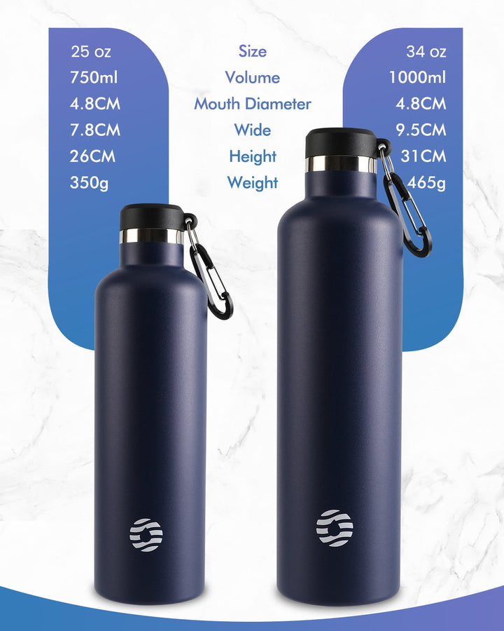 Bouteille isotherme en acier inoxydable avec mousqueton, 750 ml, bouteille d'eau gazeuse, vert foncé 