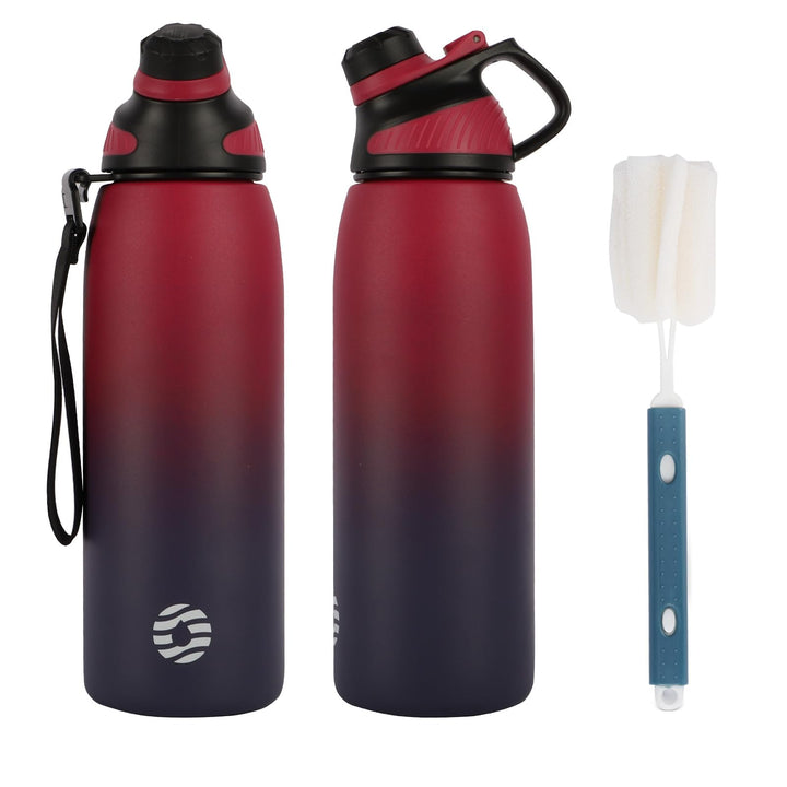 Bouteille d'eau isotherme en acier inoxydable avec couvercle magnétique, bouteille d'eau gazeuse, bleu, 1 000 ml 