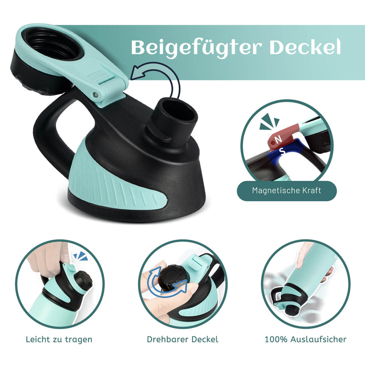 Bouteille d'eau isotherme en acier inoxydable de 600 ml avec couvercle magnétique, bouteille d'eau gazeuse, bleu