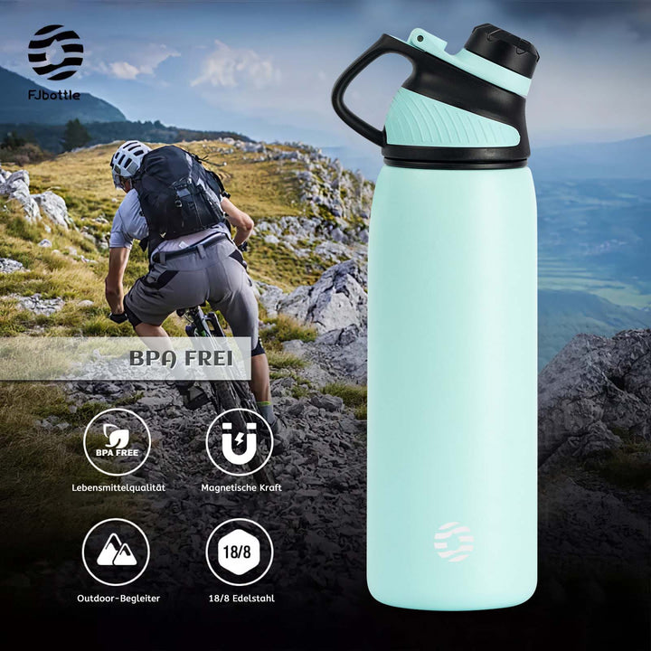 Bouteille d'eau isotherme en acier inoxydable de 600 ml avec couvercle magnétique, bouteille d'eau gazeuse, bleu