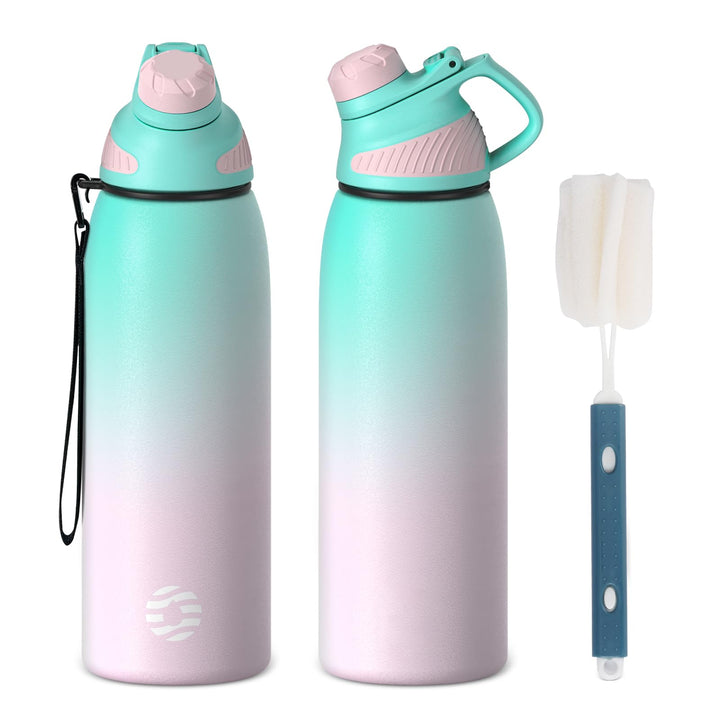 Bouteille d'eau isotherme en acier inoxydable avec couvercle magnétique, bouteille d'eau gazeuse, bleu, 1 000 ml 