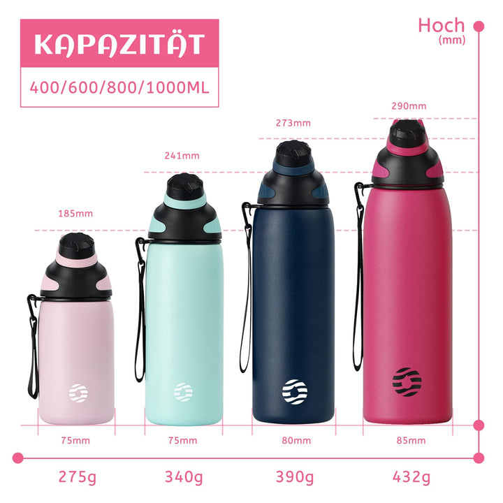 Bouteille d'eau isotherme en acier inoxydable avec couvercle magnétique, bouteille d'eau gazeuse, bleu, 1 000 ml 