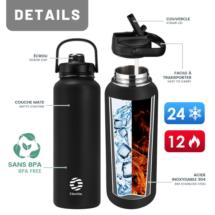 1000ml Thermos Flask Stainless Steel Water Bottle with Magnetic Lid, Carbonated Water Bottle, Blue 