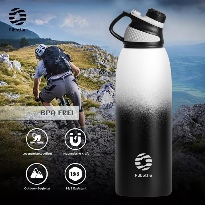 Bouteille de sport en acier inoxydable de 1 500 ml avec couvercle magnétique, bouteille d'eau isotherme, bleu 