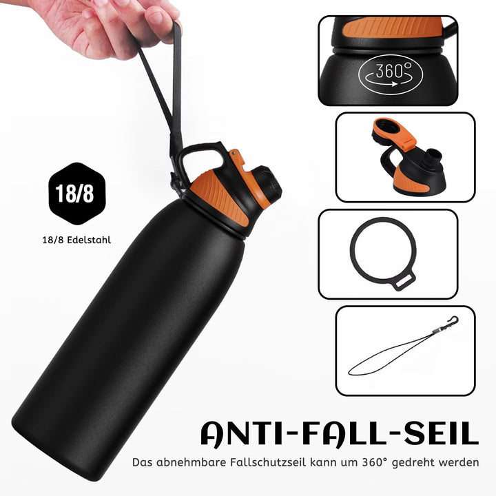 Bouteille de sport en acier inoxydable de 1 500 ml avec couvercle magnétique, bouteille d'eau isotherme, bleu 