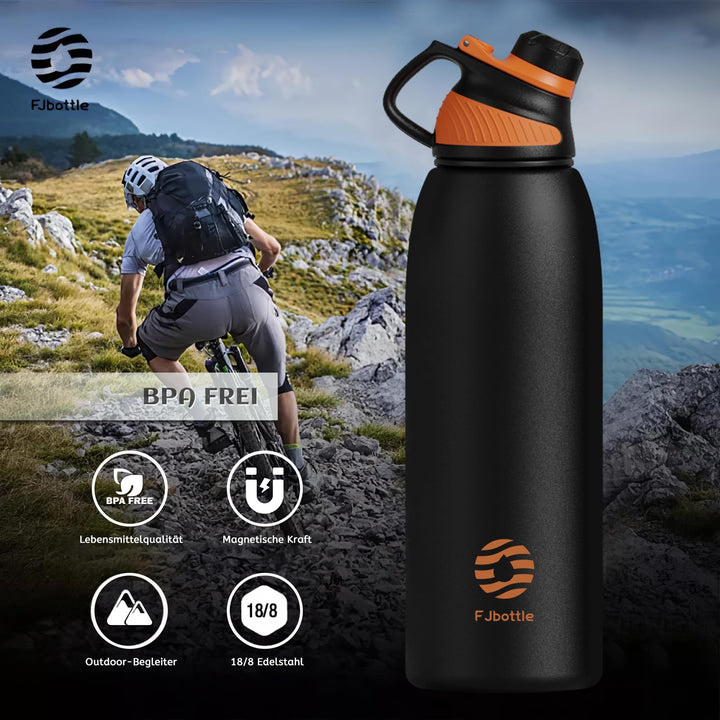 Bouteille de sport en acier inoxydable de 1 500 ml avec couvercle magnétique, bouteille d'eau isotherme, bleu 