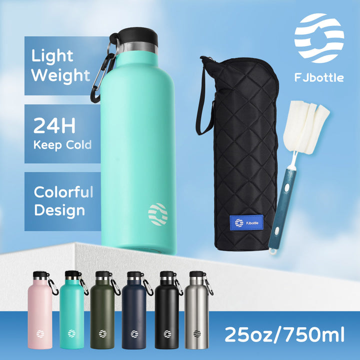Bouteille isotherme en acier inoxydable avec mousqueton, 750 ml, bouteille d'eau gazeuse, vert foncé 