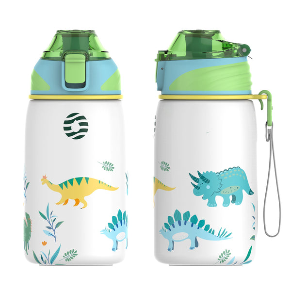 400ml Children's Thermos Drinking Bottle Stainless Steel, Carbonated Water Bottle, White Dinosaur