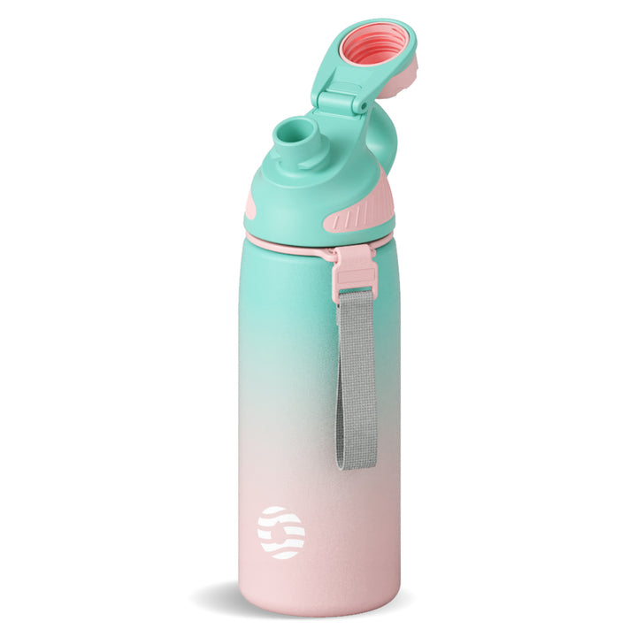 Bouteille d'eau isotherme en acier inoxydable de 600 ml avec couvercle magnétique, bouteille d'eau gazeuse, bleu