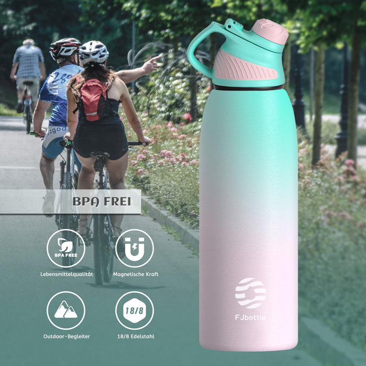 Bouteille d'eau isotherme en acier inoxydable de 600 ml avec couvercle magnétique, bouteille d'eau gazeuse, bleu