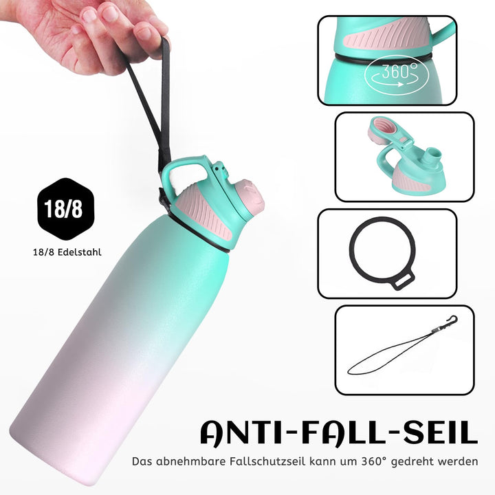 Bouteille d'eau isotherme en acier inoxydable de 600 ml avec couvercle magnétique, bouteille d'eau gazeuse, bleu