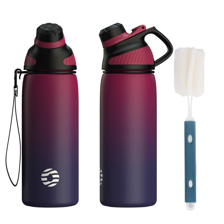 Bouteille d'eau isotherme en acier inoxydable de 600 ml avec couvercle magnétique, bouteille d'eau gazeuse, bleu