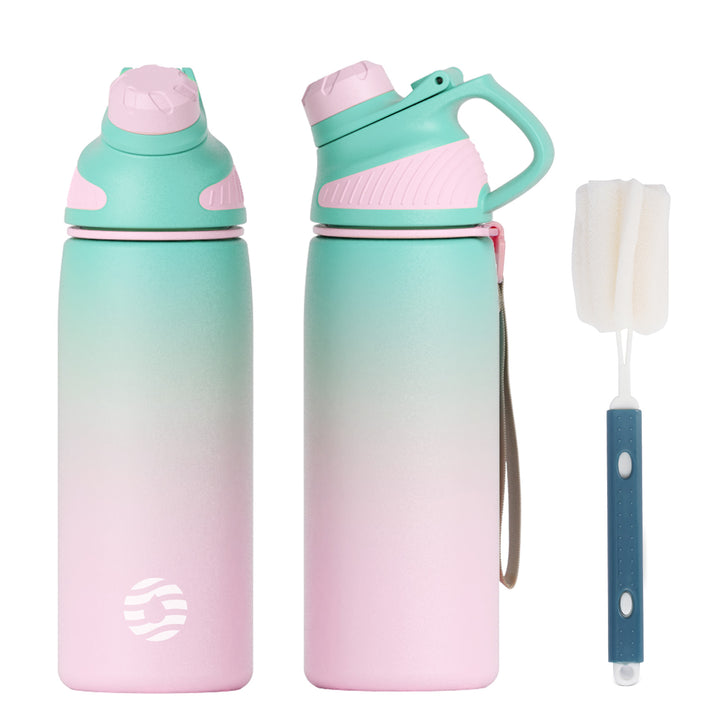 Bouteille d'eau isotherme en acier inoxydable de 600 ml avec couvercle magnétique, bouteille d'eau gazeuse, bleu