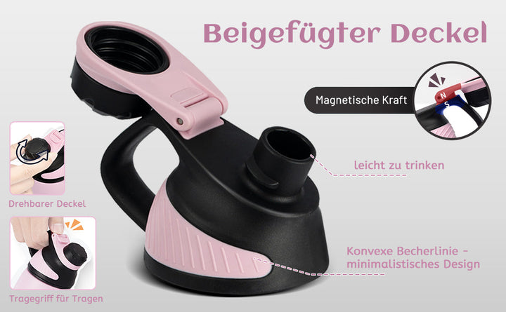 400ml Thermoskanne Trinkflasche aus Edelstahl mit Magnetischem Deckel, Kohlensäure geeignet Wasserflasche