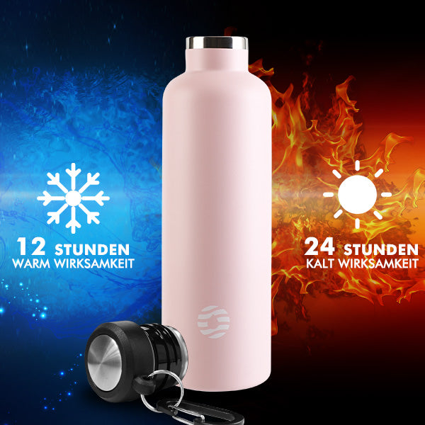 Bouteille isotherme en acier inoxydable avec mousqueton, 750 ml, bouteille d'eau gazeuse, vert foncé 