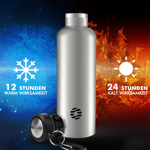 Bouteille isotherme en acier inoxydable avec mousqueton, 750 ml, bouteille d'eau gazeuse, vert foncé 