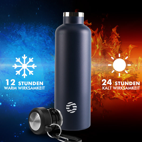 Bouteille isotherme en acier inoxydable avec mousqueton, 750 ml, bouteille d'eau gazeuse, vert foncé 