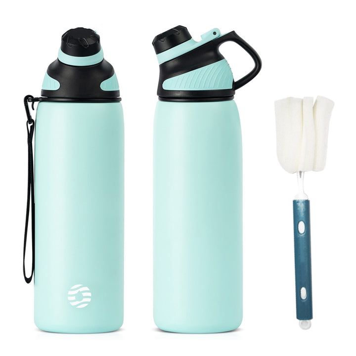 Bouteille d'eau isotherme en acier inoxydable de 600 ml avec couvercle magnétique, bouteille d'eau gazeuse, bleu