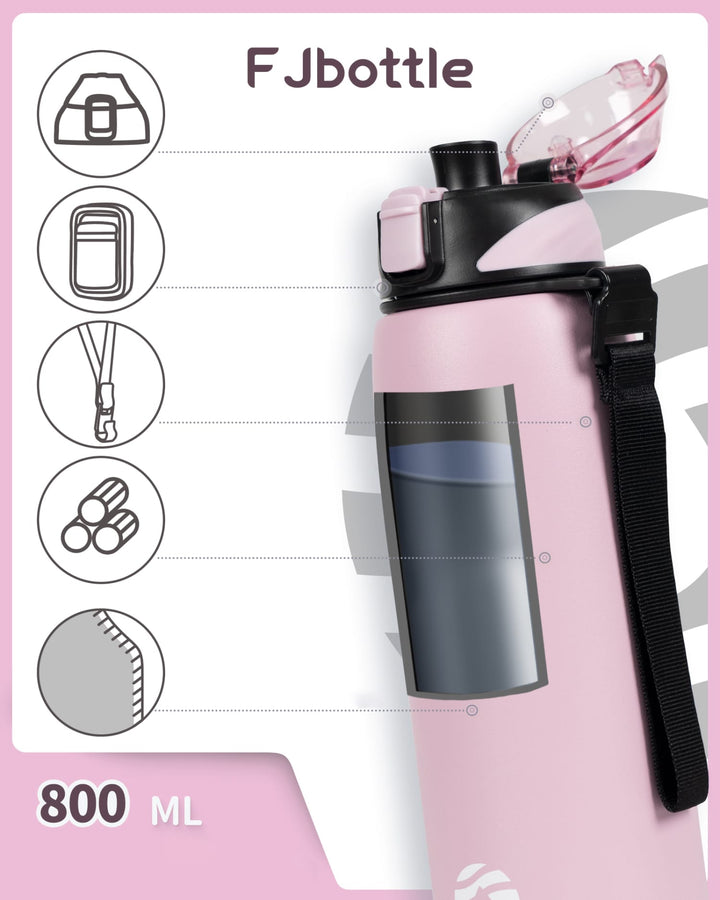 800ml stainless steel thermos water bottle with carrying bag, carbonated drink bottle, blue