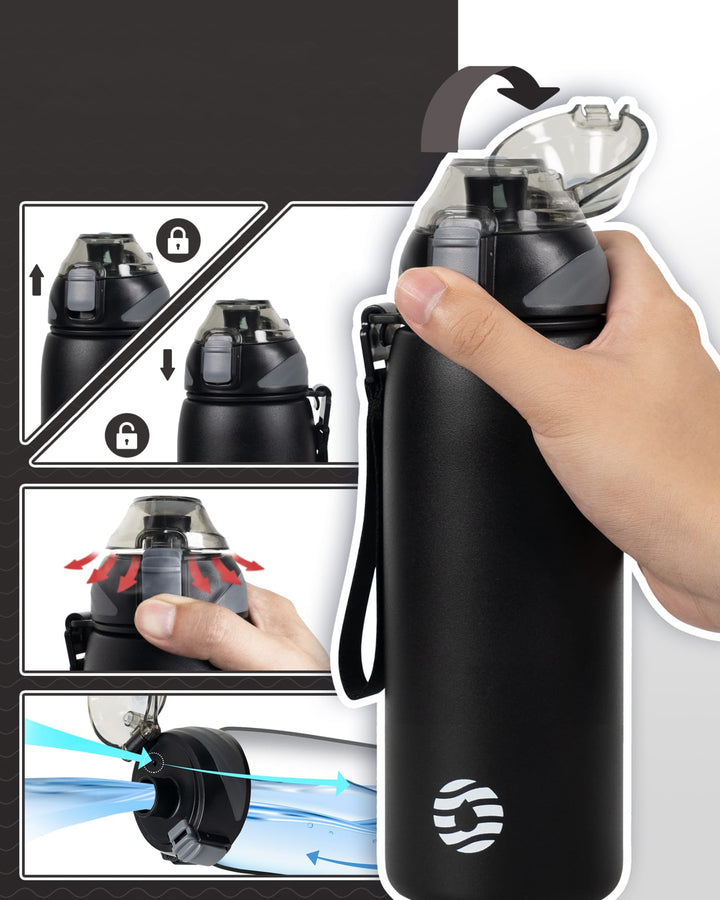 800ml stainless steel thermos water bottle with carrying bag, carbonated drink bottle, blue
