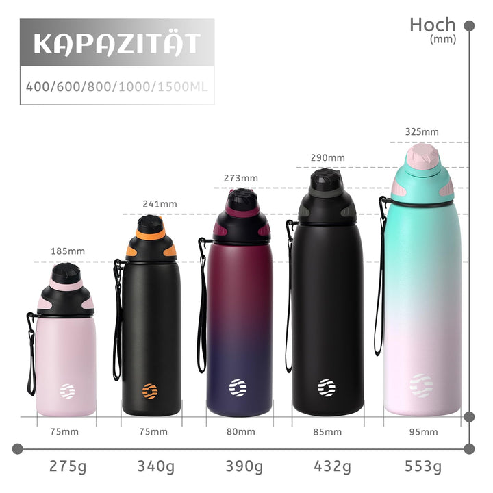 Bouteille d'eau isotherme en acier inoxydable avec couvercle magnétique, bouteille d'eau gazeuse, bleu, 800 ml 