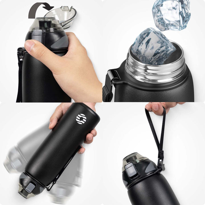 800ml stainless steel thermos water bottle with carrying bag, carbonated drink bottle, blue