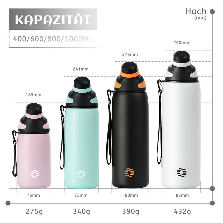 Bouteille d'eau isotherme en acier inoxydable avec couvercle magnétique, bouteille d'eau gazeuse, bleu, 1 000 ml 