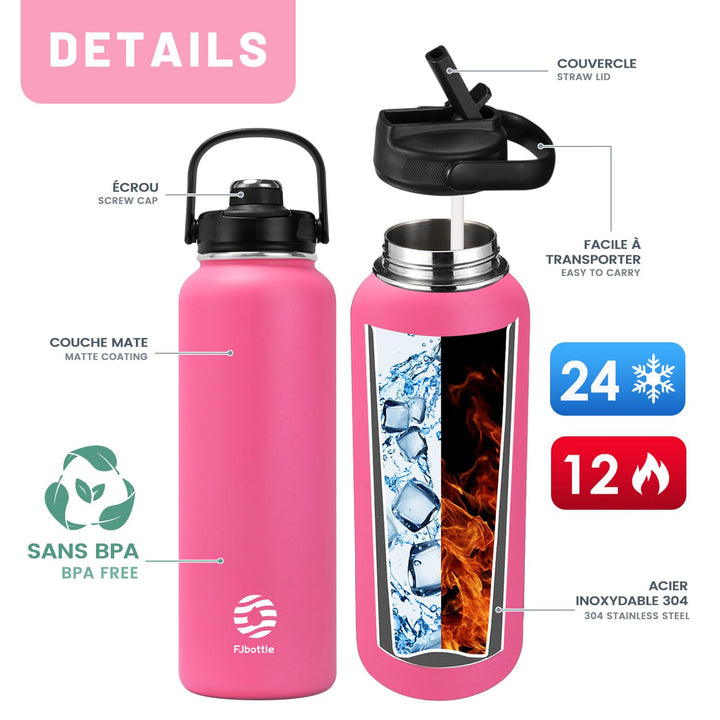 1000ml Thermos Flask Stainless Steel Water Bottle with Magnetic Lid, Carbonated Water Bottle, Blue 