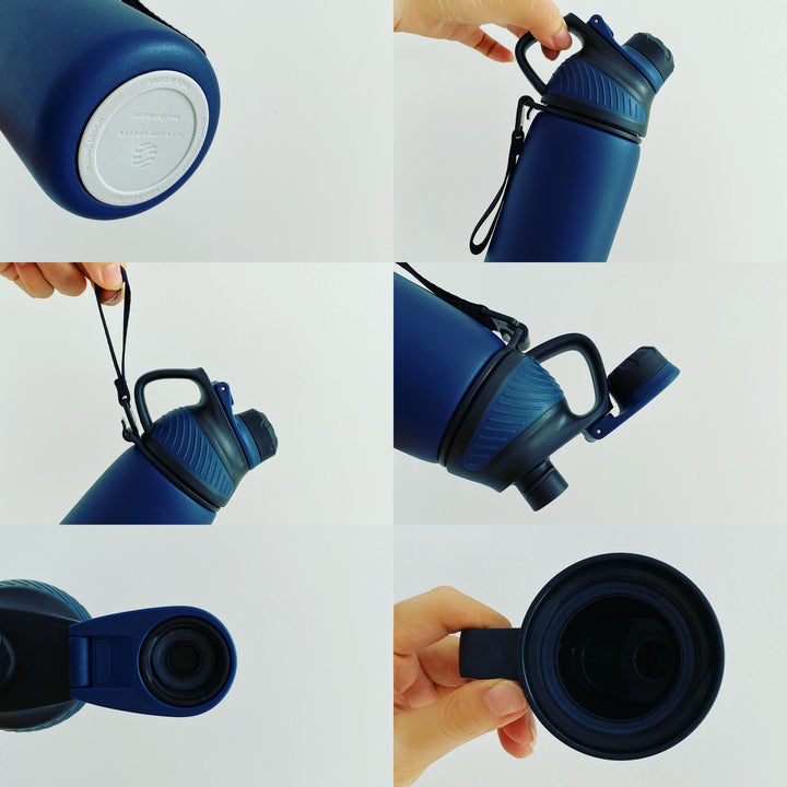 Bouteille d'eau isotherme en acier inoxydable de 600 ml avec couvercle magnétique, bouteille d'eau gazeuse, bleu