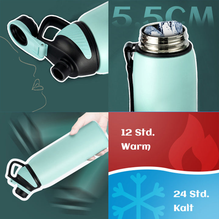 Bouteille d'eau isotherme en acier inoxydable avec couvercle magnétique, bouteille d'eau gazeuse, bleu, 1 000 ml 