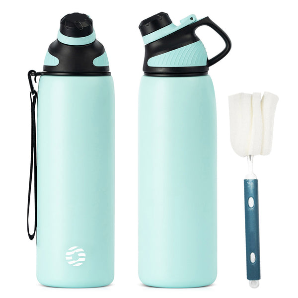 1000ml thermos flask drinking bottle made of stainless steel with magnetic lid, suitable for carbonated drinks, mint green 