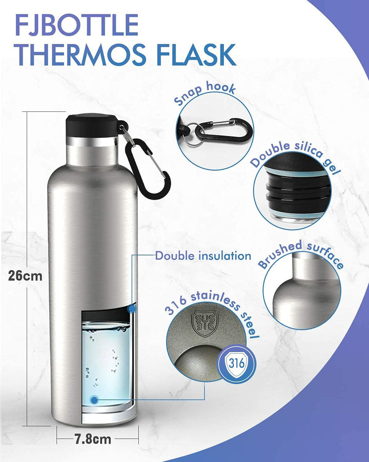 Bouteille isotherme en acier inoxydable avec mousqueton, 750 ml, bouteille d'eau gazeuse, vert foncé 