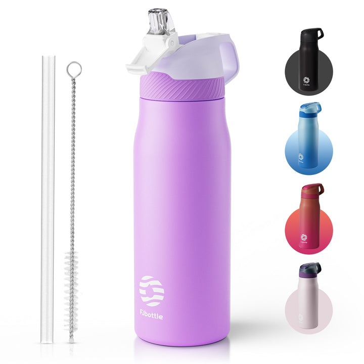 Bouteille d'eau isotherme en acier inoxydable de 710 ml avec paille, noir et orange
