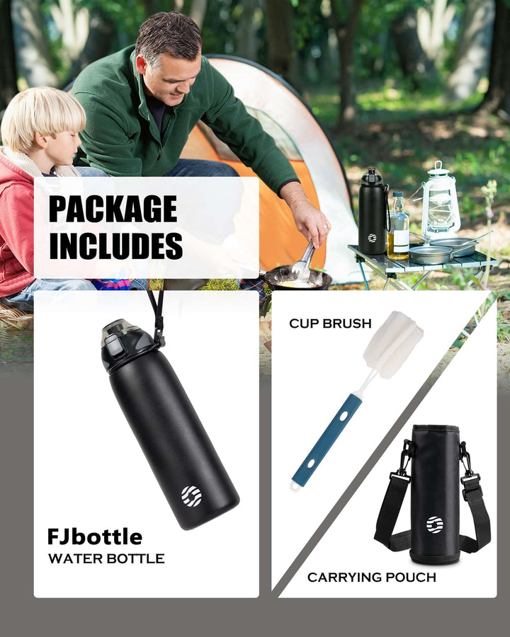 1000ml stainless steel thermos water bottle with carrying bag, carbonated water bottle, black 