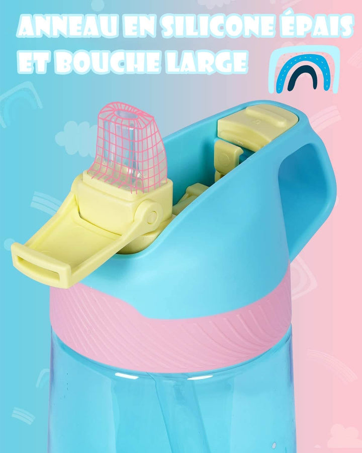 Bouteille en Plastique Pour Enfants Avec Paille 450ml, Ciel Bleu