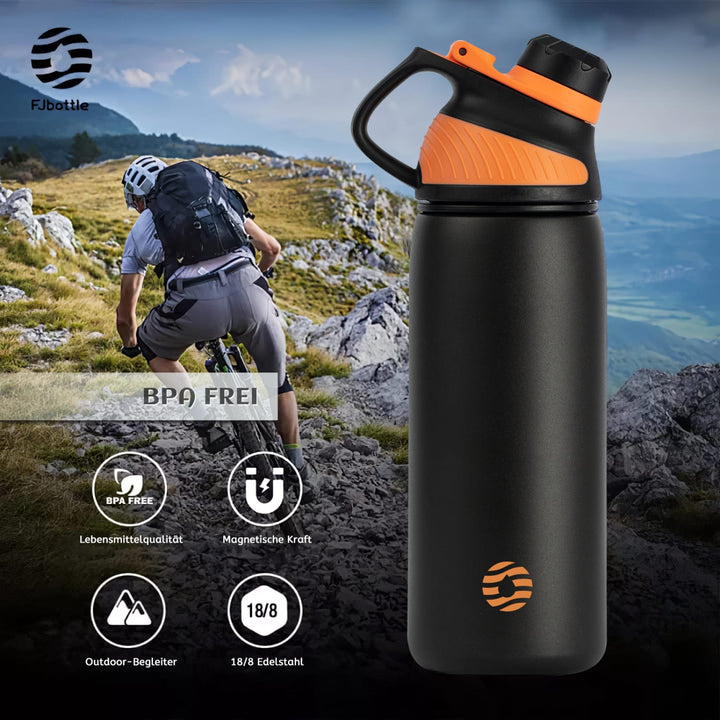 400ml Thermoskanne Trinkflasche aus Edelstahl mit Magnetischem Deckel, Kohlensäure geeignet Wasserflasche