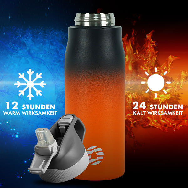 Bouteille d'eau isotherme en acier inoxydable de 710 ml avec paille, noir et orange