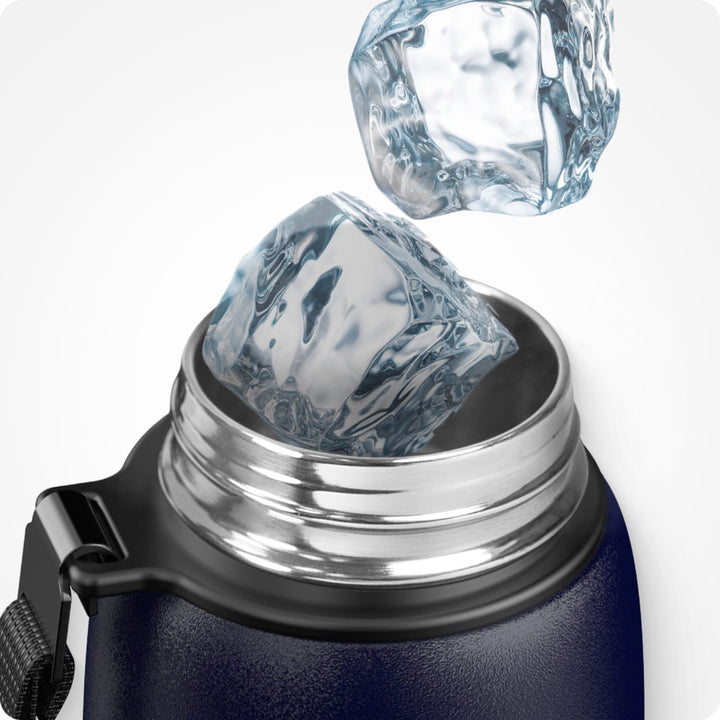 800ml stainless steel thermos water bottle with carrying bag, carbonated drink bottle, blue
