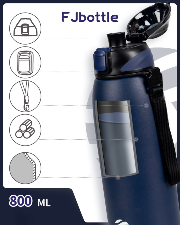 800ml stainless steel thermos water bottle with carrying bag, carbonated drink bottle, blue