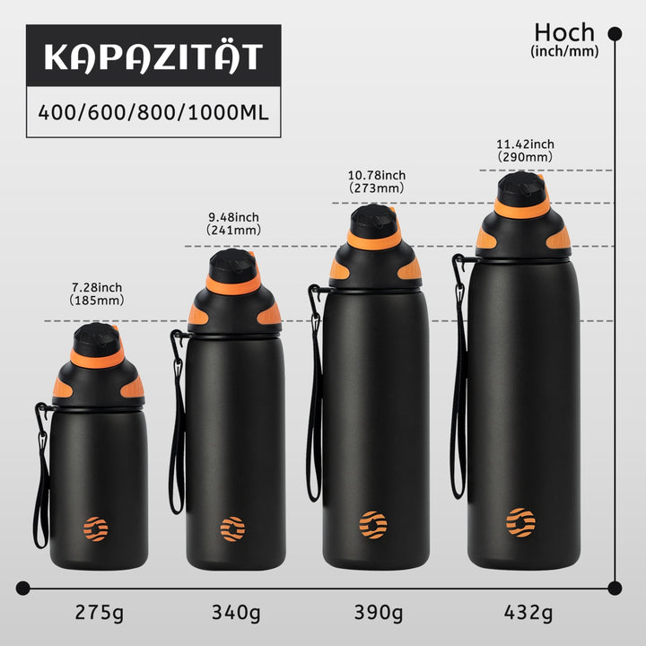 400ml Thermoskanne Trinkflasche aus Edelstahl mit Magnetischem Deckel, Kohlensäure geeignet Wasserflasche