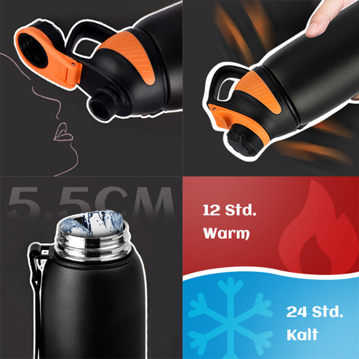 400ml Thermoskanne Trinkflasche aus Edelstahl mit Magnetischem Deckel, Kohlensäure geeignet Wasserflasche