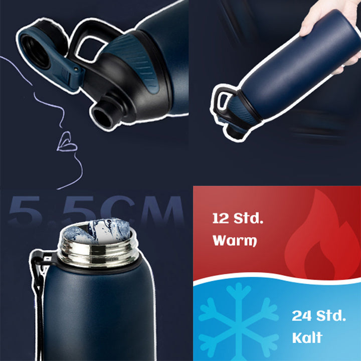 Bouteille d'eau isotherme en acier inoxydable de 600 ml avec couvercle magnétique, bouteille d'eau gazeuse, bleu